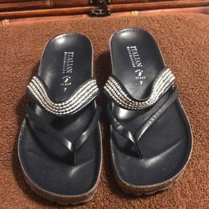 Size 7 blue Italian leather sandals